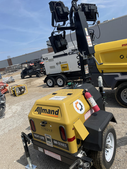 2021 Allmand NLV3GR (4) LED Light Fixture 350W, 23' Vertical Mast, 3kW Prime, Towable, Deep Sea L401, Leveling Jacks, Yanmar T4F 5.8hp