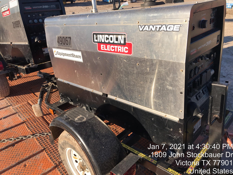 2019 Lincoln Electric Vantage 322 Ready-Pak 3, Two Wheel Trailer, Fender and Light Kit, Cable Rack