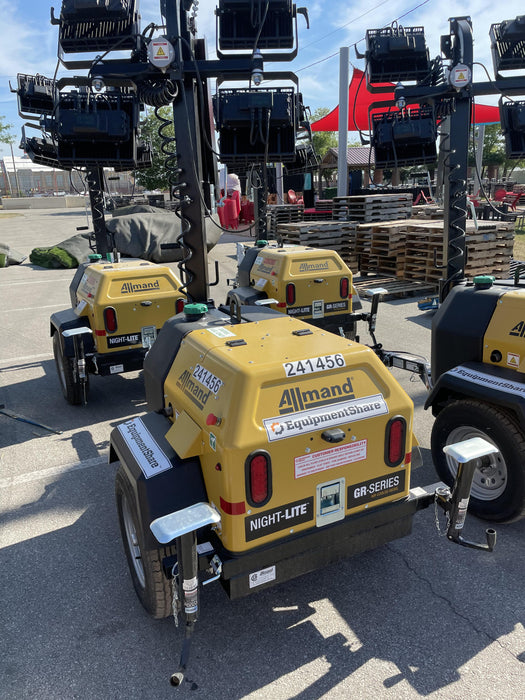 2022 Allmand NLV3GR (4) LED Light Fixture 350W, 23' Vertical Mast, 3kW Prime, Towable, Deep Sea L401, Leveling Jacks, Yanmar T4F 5.8hp