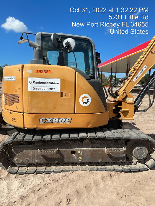 2015 Case CX80C CLOSED CAB, A/C, RUBBER TRACKS PADS, 7'-2" ARM