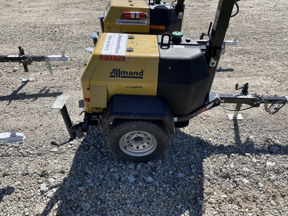 2021 Allmand NLV3GR (4) LED Light Fixture 350W, 23' Vertical Mast, 3kW Prime, Towable, Deep Sea L401, Leveling Jacks, Yanmar T4F 5.8hp