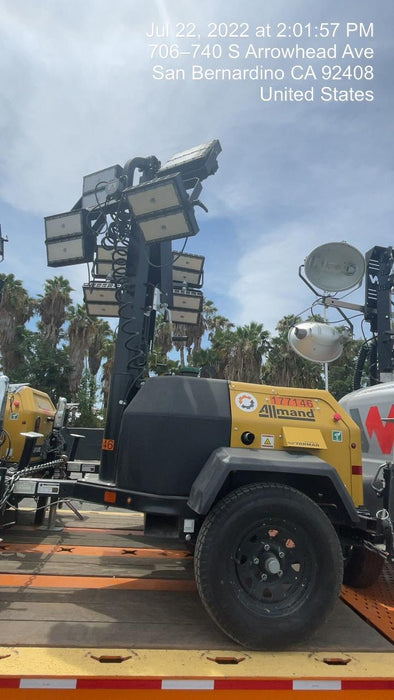 2022 Allmand NLV3GR (4) LED Light Fixture 350W, 23' Vertical Mast, 3kW Prime, Towable, Deep Sea L401, Leveling Jacks, Yanmar T4F 5.8hp