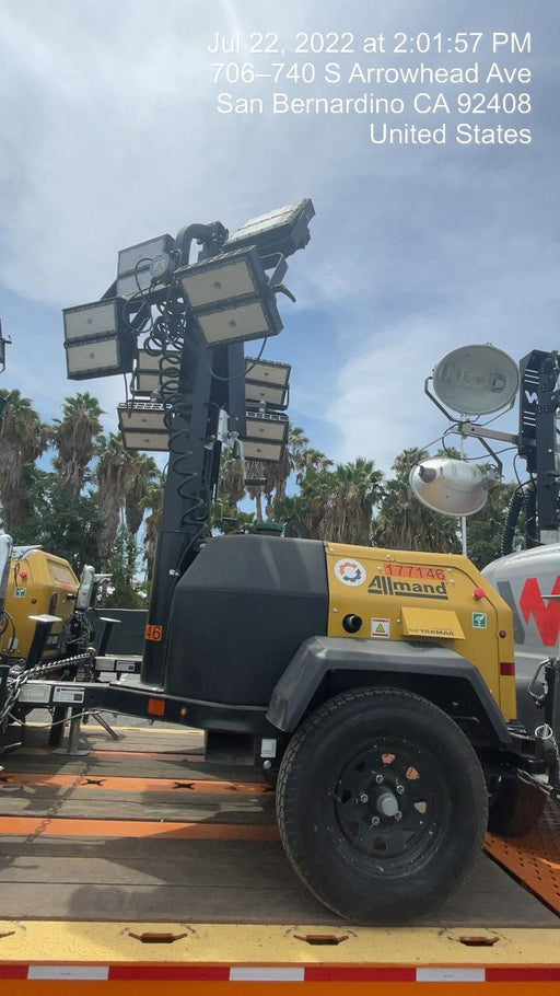 2022 Allmand NLV3GR (4) LED Light Fixture 350W, 23' Vertical Mast, 3kW Prime, Towable, Deep Sea L401, Leveling Jacks, Yanmar T4F 5.8hp