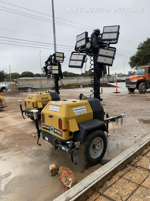 2022 Allmand NLV3GR (4) LED Light Fixture 350W, 23' Vertical Mast, 3kW Prime, Towable, Deep Sea L401, Leveling Jacks, Yanmar T4F 5.8hp