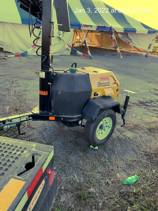 2021 Allmand NLV3GR (4) LED Light Fixture 350W, 23' Vertical Mast, 3kW Prime, Towable, Deep Sea L401, Leveling Jacks, Yanmar T4F 5.8hp