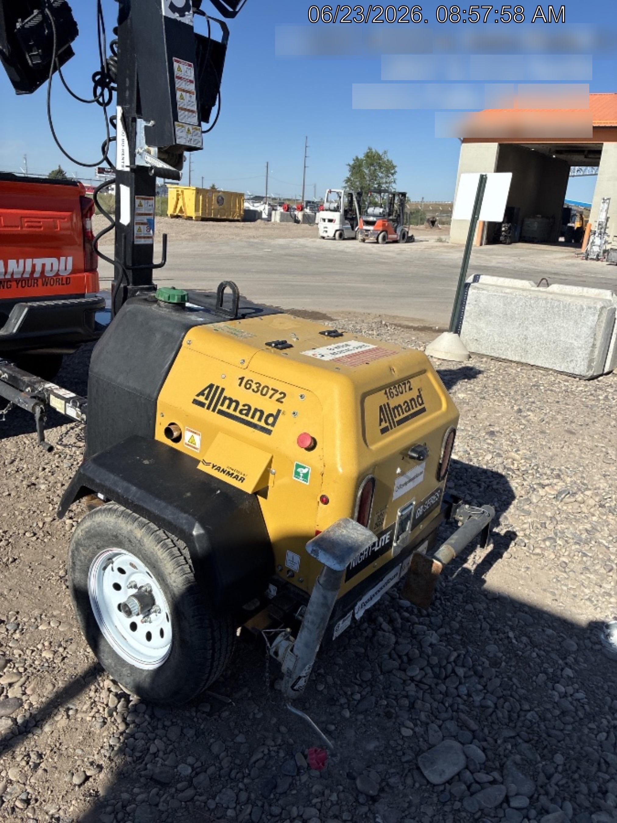 2021 Allmand NLV3GR (4) LED Light Fixture 350W, 23' Vertical Mast, 3kW Prime, Towable, Deep Sea L401, Leveling Jacks, Yanmar T4F 5.8hp