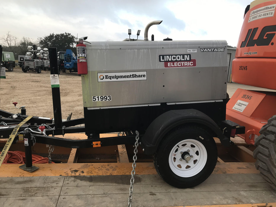 2019 Lincoln Electric Vantage 322 Welder Ready-Pak 3, Two wheel trailer, Fender and Light kit, Cable Rack