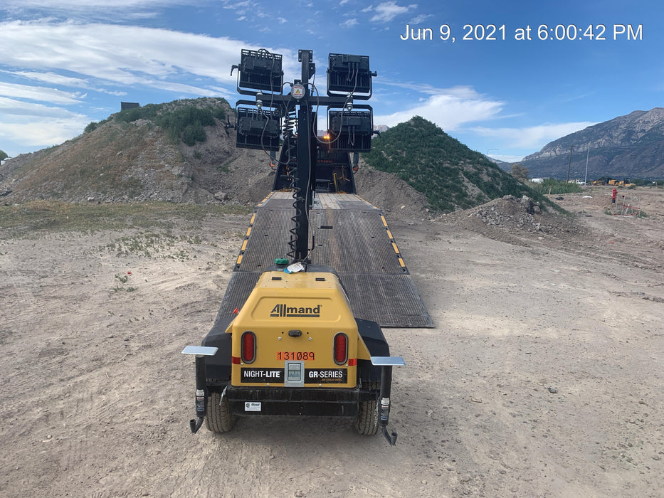 2021 Allmand NLV3GR (4) LED Light Fixture 350W, 23' Vertical Mast, 3kW Prime, Towable, Deep Sea L401, Leveling Jacks, Yanmar T4F 5.8hp