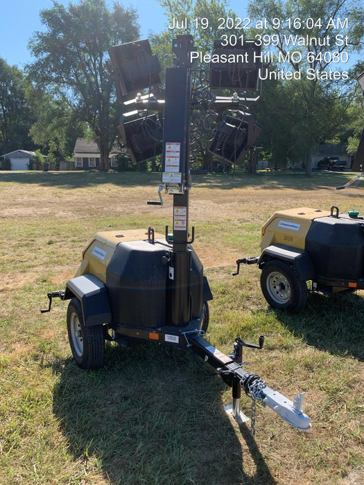 2022 Allmand NLV3GR (4) LED Light Fixture 350W, 23' Vertical Mast, 3kW Prime, Towable, Deep Sea L401, Leveling Jacks, Yanmar T4F 5.8hp