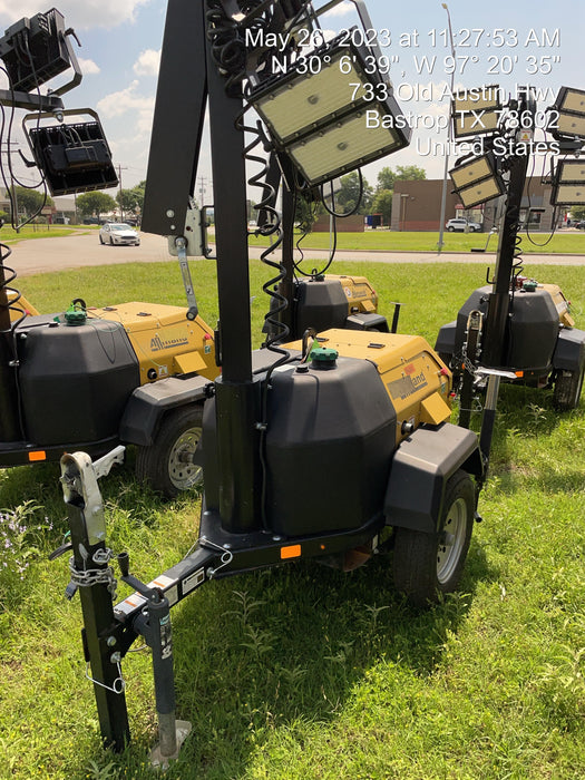 2022 Allmand NLV3GR (4) LED Light Fixture 350W, 23' Vertical Mast, 3kW Prime, Towable, Deep Sea L401, Leveling Jacks, Yanmar T4F 5.8hp