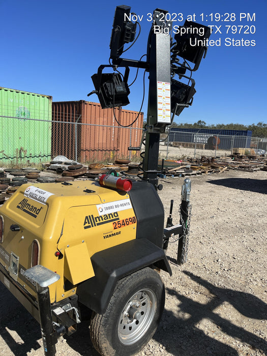 2022 Allmand NLV3GR (4) LED Light Fixture 350W, 23' Vertical Mast, 3kW Prime, Towable, ES Decals, T3