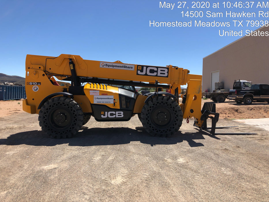 2020 JCB 510-56 Canopy, 74 HP, Solid Tires, STD Worklight, Beacon, Aux Hydraulics, Lifting Eye, Back up Alarm w/66" Carriage/60" Forks