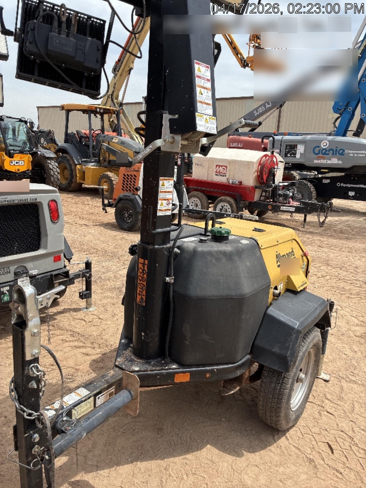 Allmand NLV3GR (4) LED Light Fixture 350W, 23' Vertical Mast, 3kW Prime, Towable, Deep Sea L401, Leveling Jacks, Yanmar T4F 5.8hp