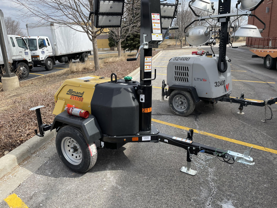 2022 Allmand NLV3GR (4) LED Light Fixture 350W, 23' Vertical Mast, 3kW Prime, Towable, Deep Sea L401, Leveling Jacks, Yanmar T4F 5.8hp