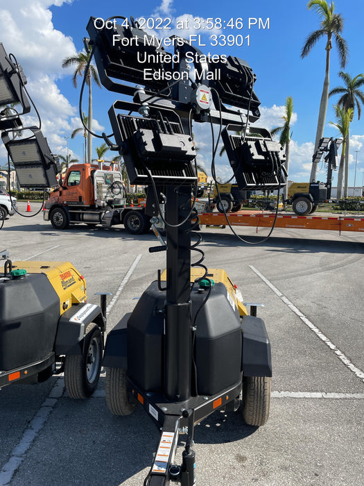 2022 Allmand NLV3GR (4) LED Light Fixture 350W, 23' Vertical Mast, 3kW Prime, Towable, Deep Sea L401, Leveling Jacks, Yanmar T4F 5.8hp