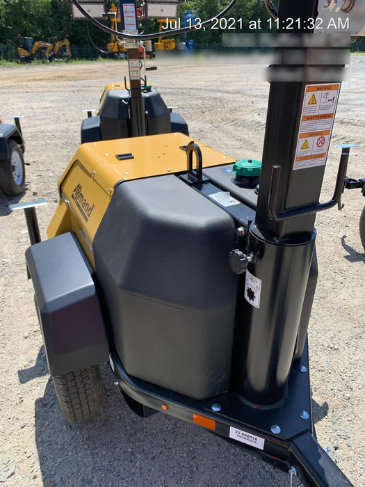 2021 Allmand NLV3GR (4) LED Light Fixture 350W, 23' Vertical Mast, 3kW Prime, Towable, Deep Sea L401, Leveling Jacks, Yanmar T4F 5.8hp