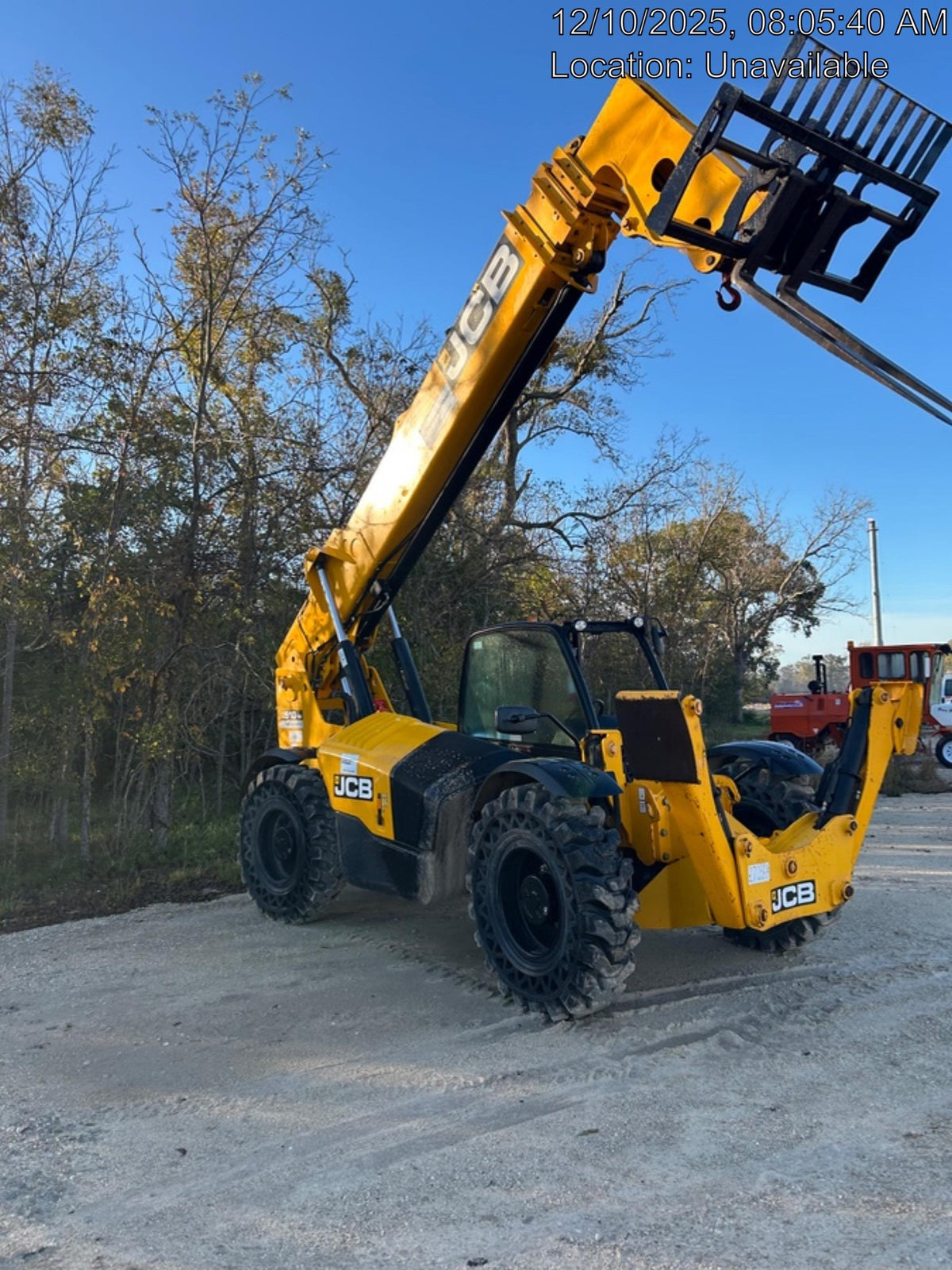 2019 JCB 510-56 Open ROPS, 74 HP, Solid Tires, Worklights, Beacon, Aux Hydraulics, Lifting Eye w/60" Carriage/60" Forks