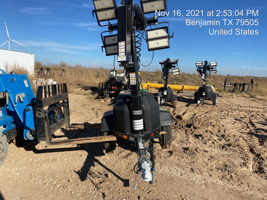 2021 Allmand NLV3GR (4) LED Light Fixture 350W, 23' Vertical Mast, 3kW Prime, Towable, Deep Sea L401, Leveling Jacks, Yanmar T4F 5.8hp