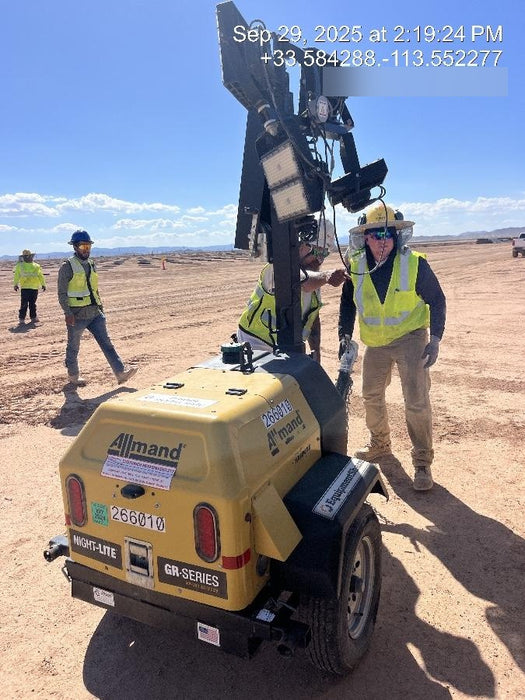 2022 Allmand NLV3GR (4) LED Light Fixture 350W, 23' Vertical Mast, 3kW Prime, Towable, ES Decals, T3