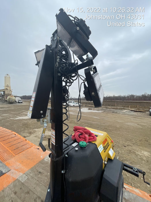 2022 Allmand NLV3GR (4) LED Light Fixture 350W, 23' Vertical Mast, 3kW Prime, Towable, Deep Sea L401, Leveling Jacks, Yanmar T4F 5.8hp