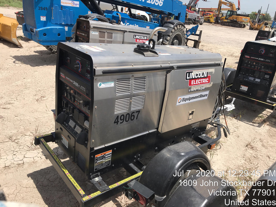 2019 Lincoln Electric Vantage 322 Ready-Pak 3, Two Wheel Trailer, Fender and Light Kit, Cable Rack