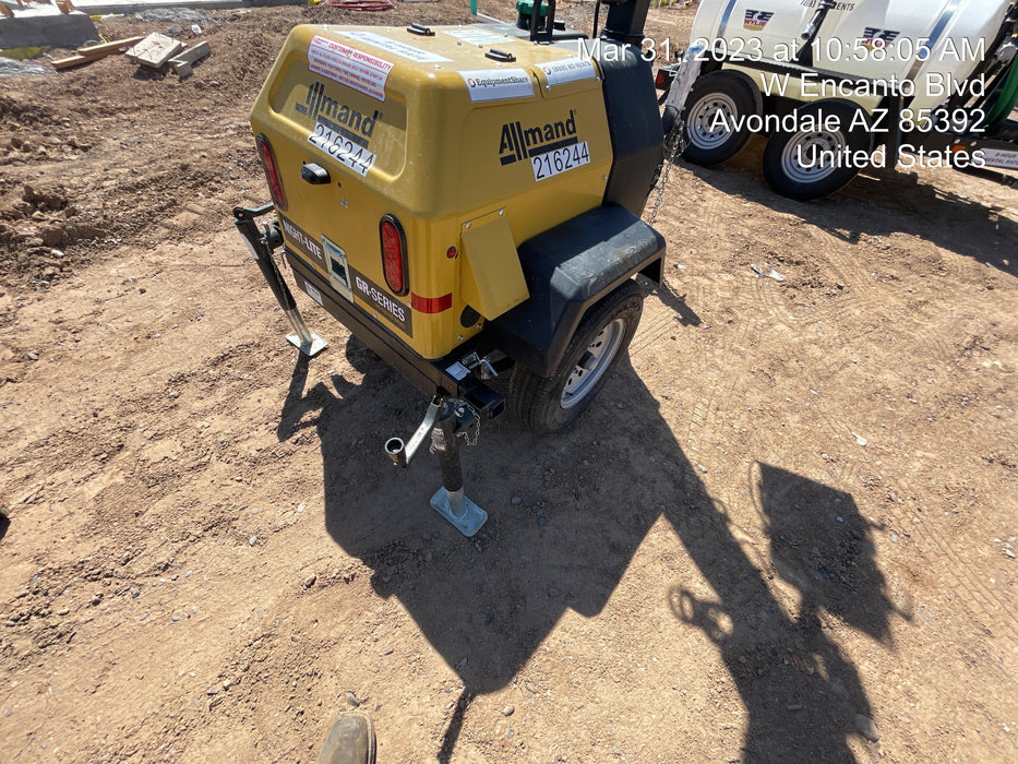 2022 Allmand NLV3GR (4) LED Light Fixture 350W, 23' Vertical Mast, 3kW Prime, Towable, Deep Sea L401, Leveling Jacks, Yanmar T4F 5.8hp