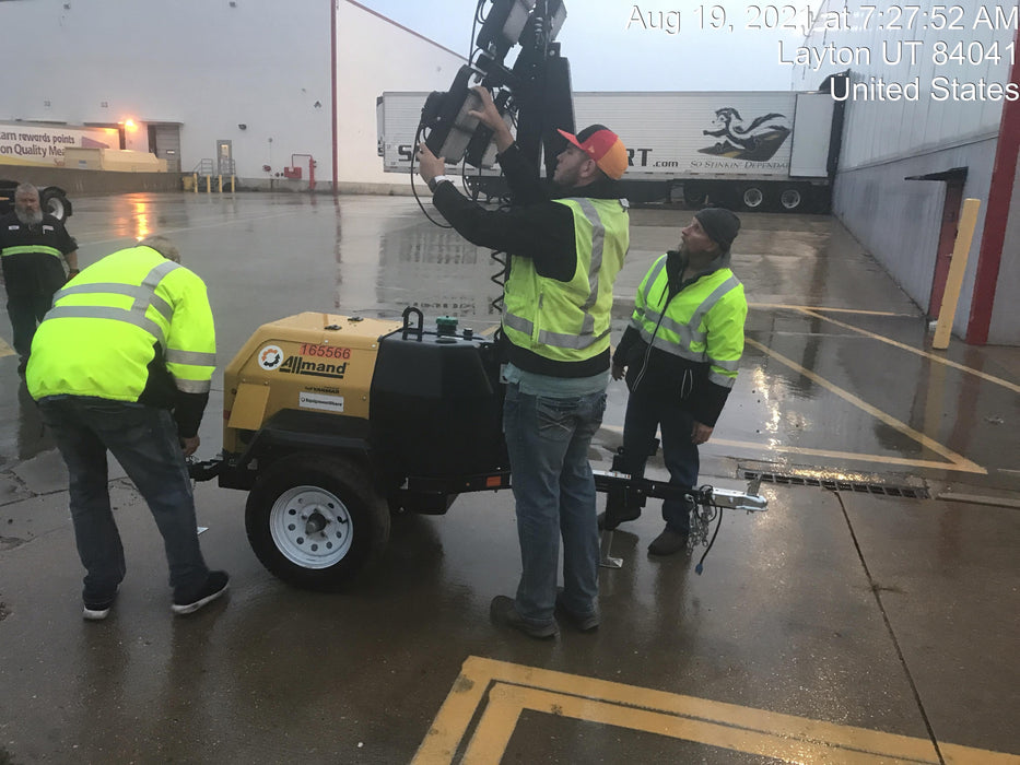 2021 Allmand NLV3GR (4) LED Light Fixture 350W, 23' Vertical Mast, 3kW Prime, Towable, Deep Sea L401, Leveling Jacks, Yanmar T4F 5.8hp