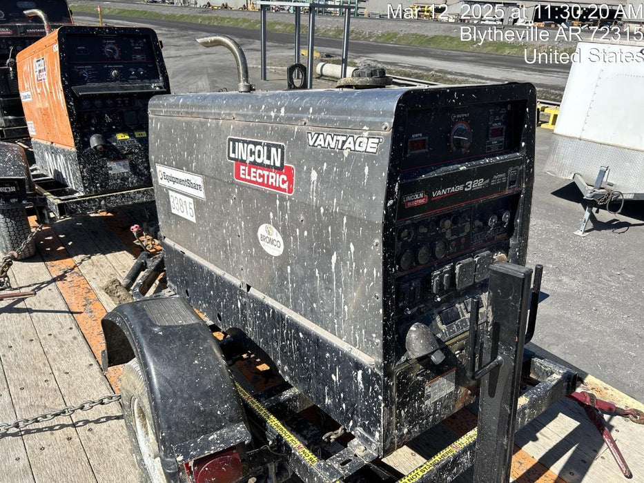 2019 Lincoln Electric Vantage 322 Welder Ready-Pak 3, Two wheel trailer, Fender and Light kit, Cable Rack