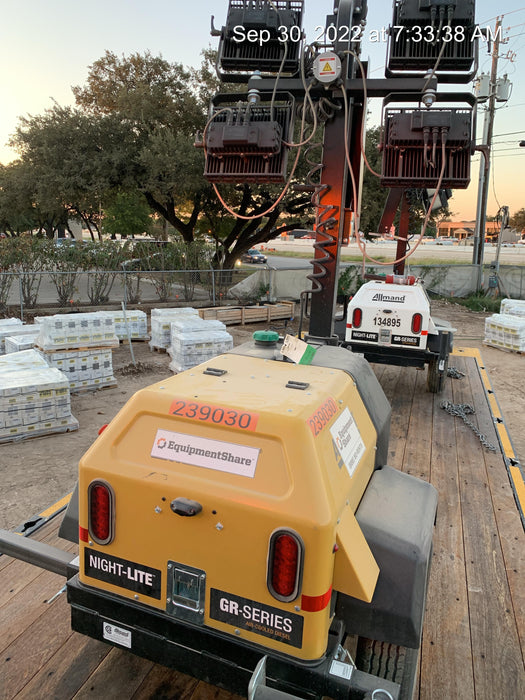 2022 Allmand NLV3GR (4) LED Light Fixture 350W, 23' Vertical Mast, 3kW Prime, Towable, Deep Sea L401, Leveling Jacks, Yanmar T4F 5.8hp