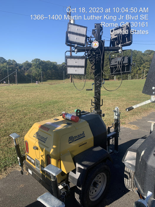 2022 Allmand NLV3GR (4) LED Light Fixture 350W, 23' Vertical Mast, 3kW Prime, Towable