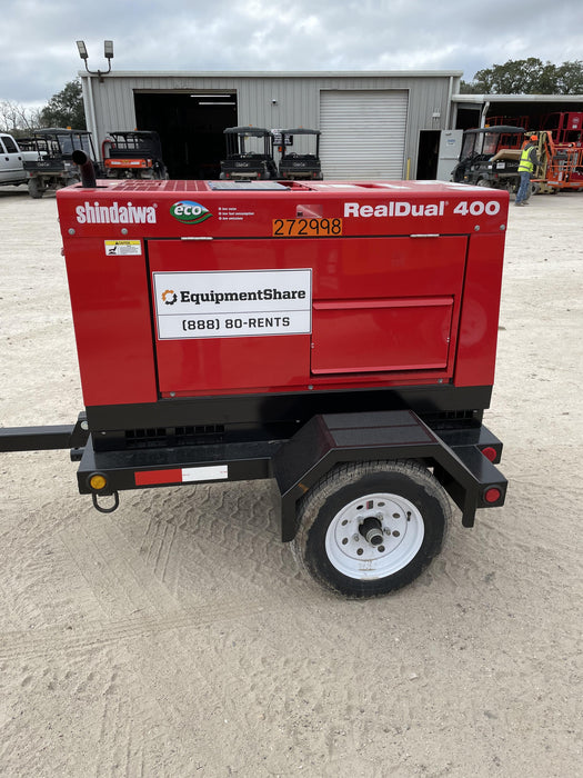 2022 Shindaiwa DGW400MDL Kubota D902 Engine, 23 HP, Dual Op Welder, Wire, Arc, Droop Stick, Tig, and CC Stick Functionality, Simulphase, 3 Phase and 1 Phase Gen Output, Single Axle NB Trlr, Slr Trckl Chrg 12V 12W, Fire Ext