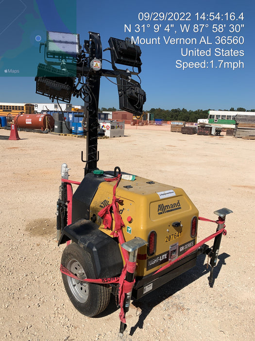 2022 Allmand NLV3GR (4) LED Light Fixture 350W, 23' Vertical Mast, 3kW Prime, Towable, Deep Sea L401, Leveling Jacks, Yanmar T4F 5.8hp