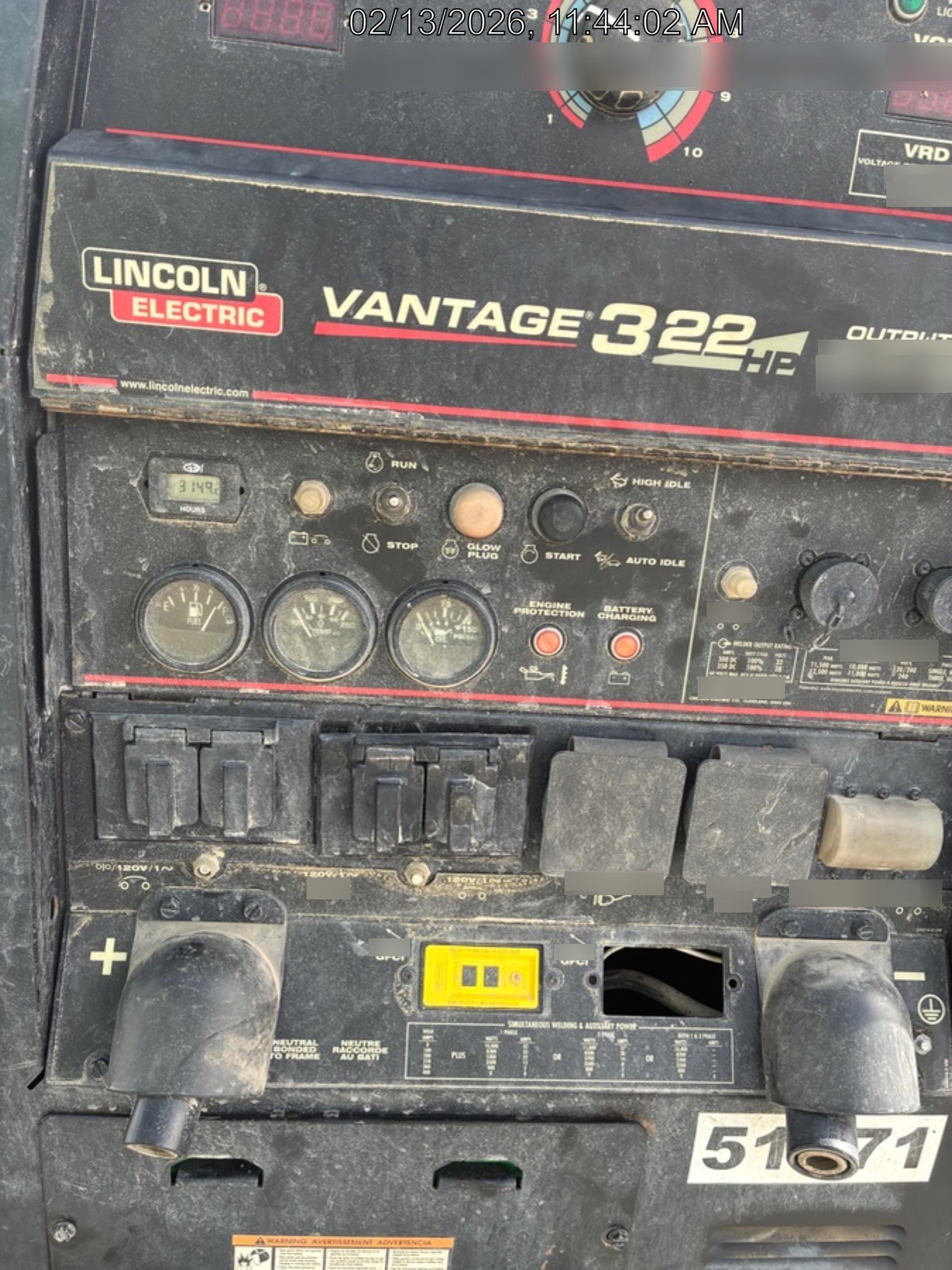 2019 Lincoln Electric Vantage 322 Welder Ready-Pak 3, Two wheel trailer, Fender and Light kit, Cable Rack