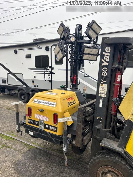 2021 Allmand NLV3GR (4) LED Light Fixture 350W, 23' Vertical Mast, 3kW Prime, Towable, Deep Sea L401, Leveling Jacks, Yanmar T4F 5.8hp