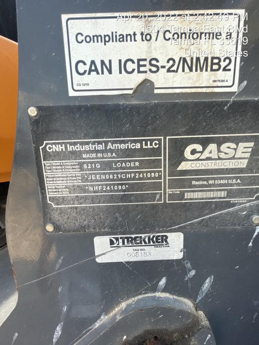 2018 Case 621G CLOSED CAB, 1 FUNCTION, JRB 416 STYLE HYD COUPLER