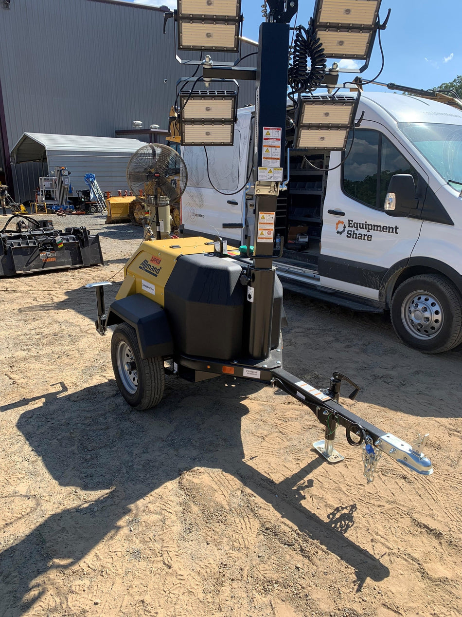 2022 Allmand NLV3GR (4) LED Light Fixture 350W, 23' Vertical Mast, 3kW Prime, Towable, Deep Sea L401, Leveling Jacks, Yanmar T4F 5.8hp