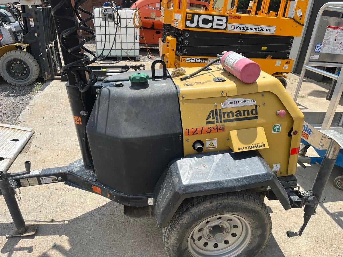 2021 Allmand NLV3GR (4) LED Light Fixture 350W, 23' Vertical Mast, 3kW Prime, Towable, Deep Sea L401, Leveling Jacks, Yanmar T4F 5.8hp