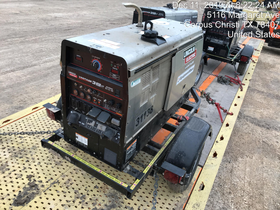 2019 Lincoln Electric Vantage 322 Welder Ready-Pak 3, Two wheel trailer, Fender and Light kit, Cable Rack
