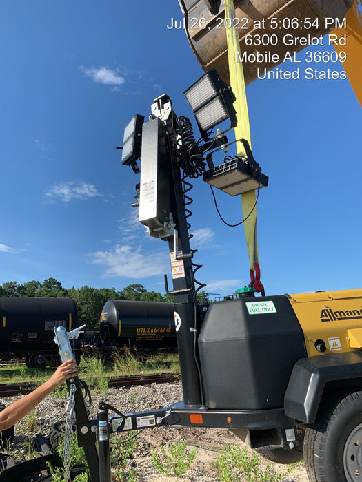 2022 Allmand NLV3GR (4) LED Light Fixture 350W, 23' Vertical Mast, 3kW Prime, Towable, Deep Sea L401, Leveling Jacks, Yanmar T4F 5.8hp