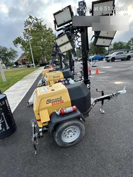 2022 Allmand NLV3GR (4) LED Light Fixture 350W, 23' Vertical Mast, 3kW Prime, Towable, Deep Sea L401, Leveling Jacks, Yanmar T4F 5.8hp