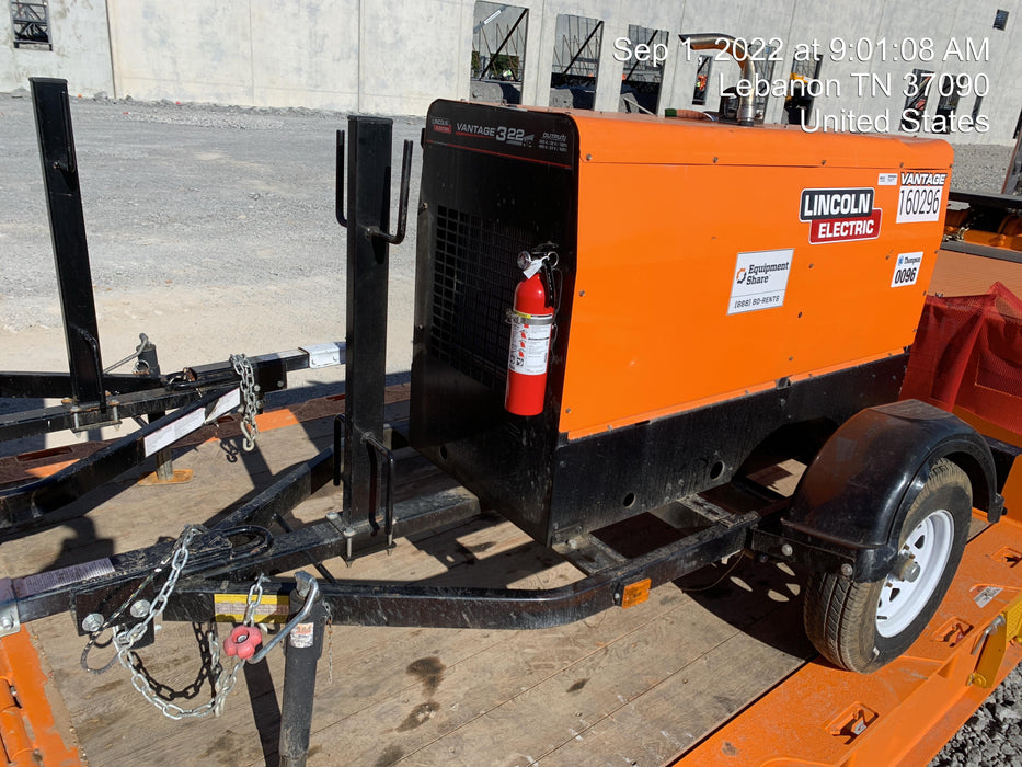 2021 Lincoln Electric Vantage 322 Vantage 322 Ready Pak 3 w/ Decals, ORANGE (includes trailer, cable rack, fender light kit) NO Telematics