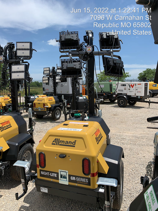 2022 Allmand NLV3GR (4) LED Light Fixture 350W, 23' Vertical Mast, 3kW Prime, Towable, Deep Sea L401, Leveling Jacks, Yanmar T4F 5.8hp