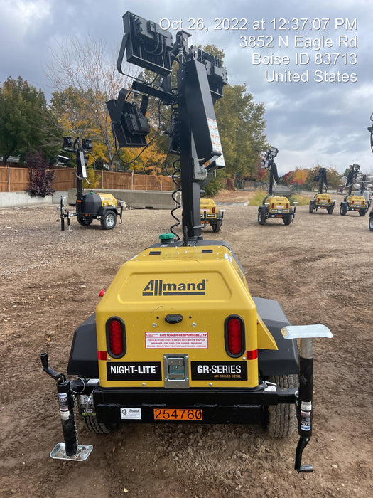 2022 Allmand NLV3GR (4) LED Light Fixture 350W, 23' Vertical Mast, 3kW Prime, Towable, ES Decals, T3