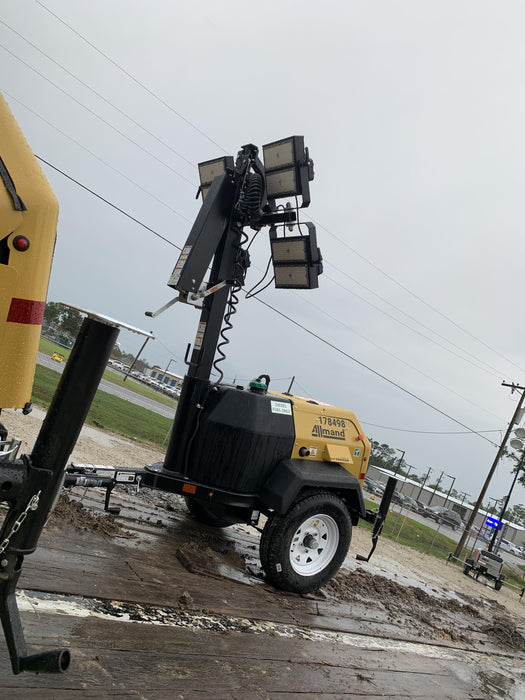 Allmand NLV3GR (4) LED Light Fixture 350W, 23' Vertical Mast, 3kW Prime, Towable, Deep Sea L401, Leveling Jacks, Yanmar T4F 5.8hp