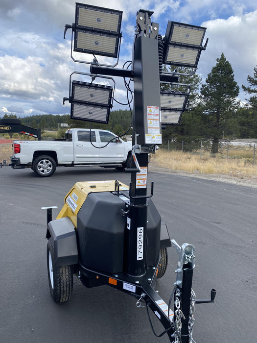 Allmand NLV3GR (4) LED Light Fixture 350W, 23' Vertical Mast, 3kW Prime, Towable, Deep Sea L401, Leveling Jacks, Yanmar T4F 5.8hp