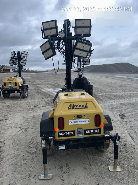 2022 Allmand NLV3GR (4) LED Light Fixture 350W, 23' Vertical Mast, 3kW Prime, Towable, Deep Sea L401, Leveling Jacks, Yanmar T4F 5.8hp