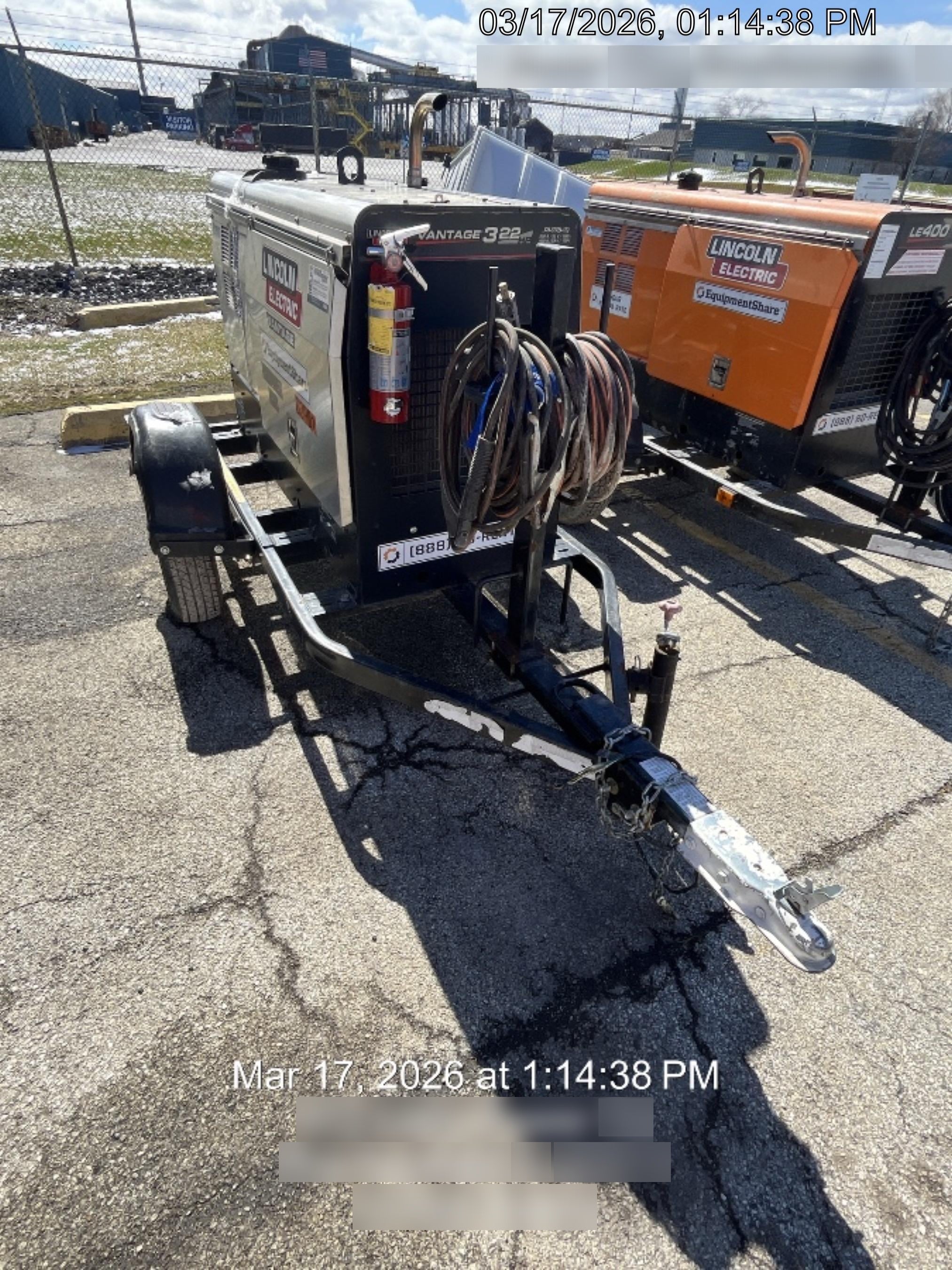 2019 Lincoln Electric Vantage 322 Welder Ready-Pak 3, Two wheel trailer, Fender and Light kit, Cable Rack
