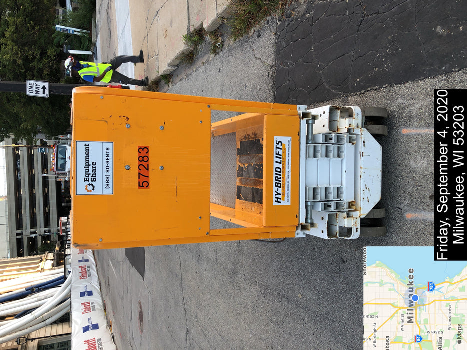 Custom Equipment HB-1430 <ul>
 <li>Hy-Brid Scissor Lift</li>
  <li>Platform capacity up to 670 lbs.</li>
  <li>Working height up to 20 ft</li>
  <li>Weighs under 1,700 lbs.</li>
  <li>Non-marking wheels </li>
</ul>