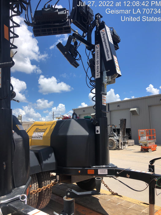 2022 Allmand NLV3GR (4) LED Light Fixture 350W, 23' Vertical Mast, 3kW Prime, Towable, Deep Sea L401, Leveling Jacks, Yanmar T4F 5.8hp