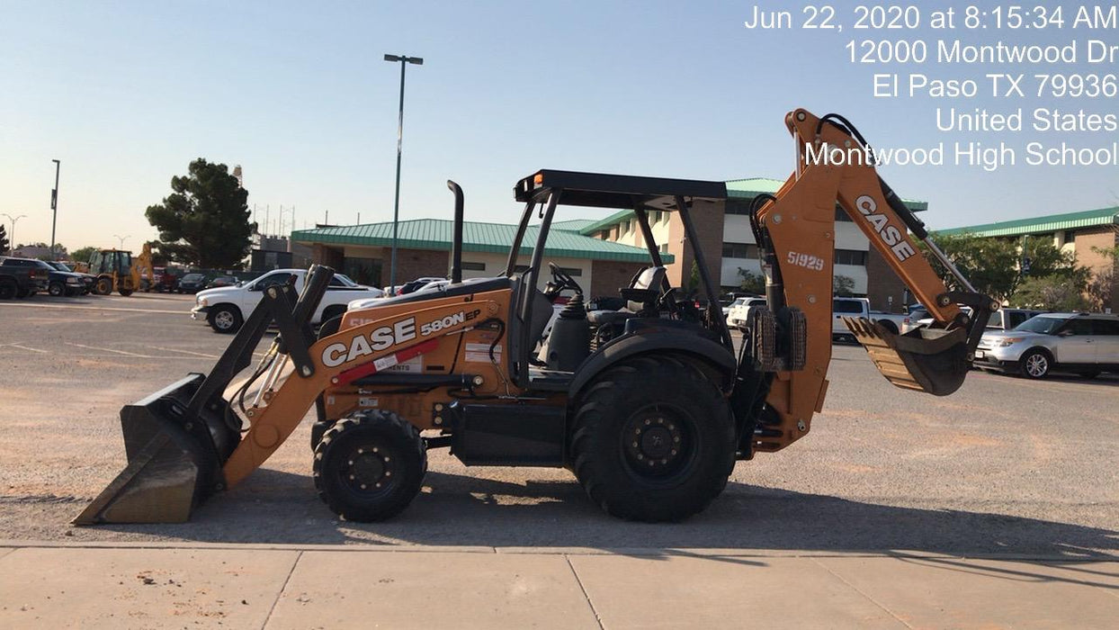 2019 Case 580N EP Canopy, 4WD, 1-Way Aux Hydraulics, Pilot Controls, Ride Control and Loader Aux Hydraulics, 900 LB. Front CWT, 82" HD LONG LIP (1 CU. YD.) W/BOCE AND LIFT EYES, FLIP OVER/STABILIZER PADS COMB